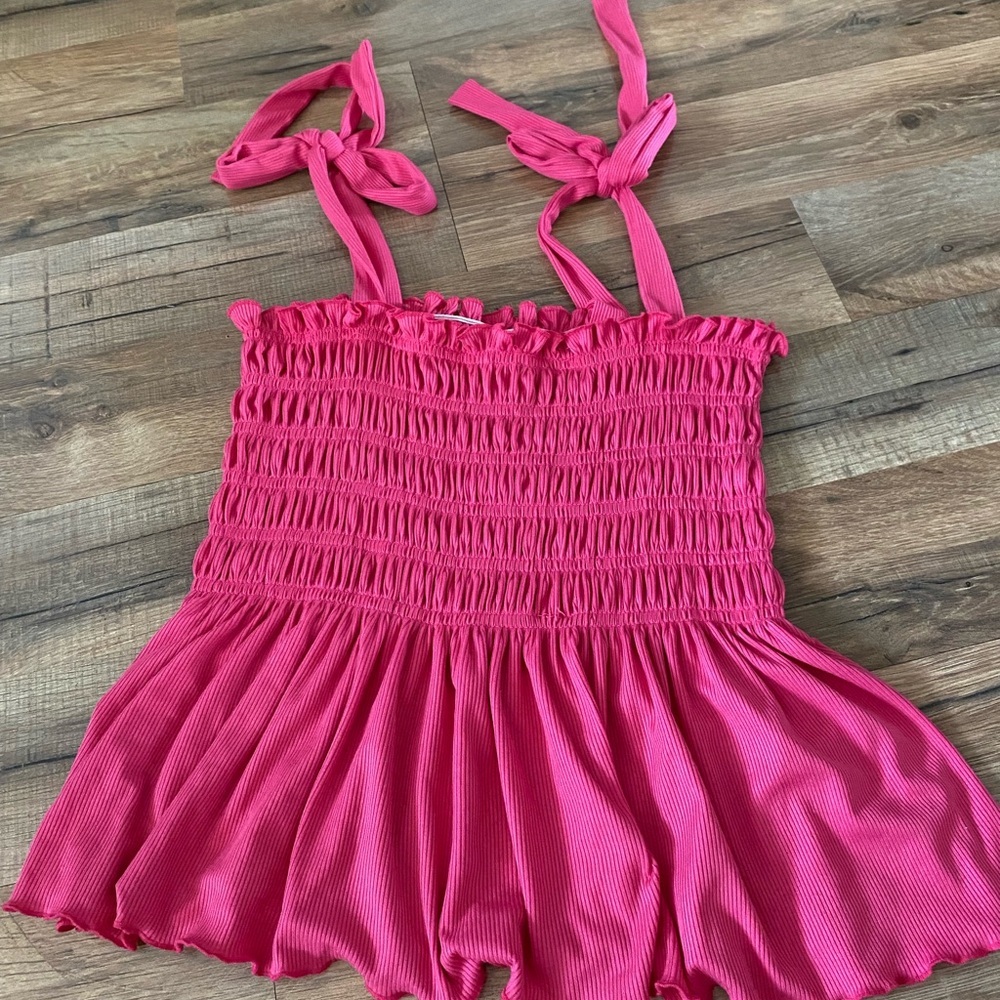 Pink Smocked top with Adjustable Ties